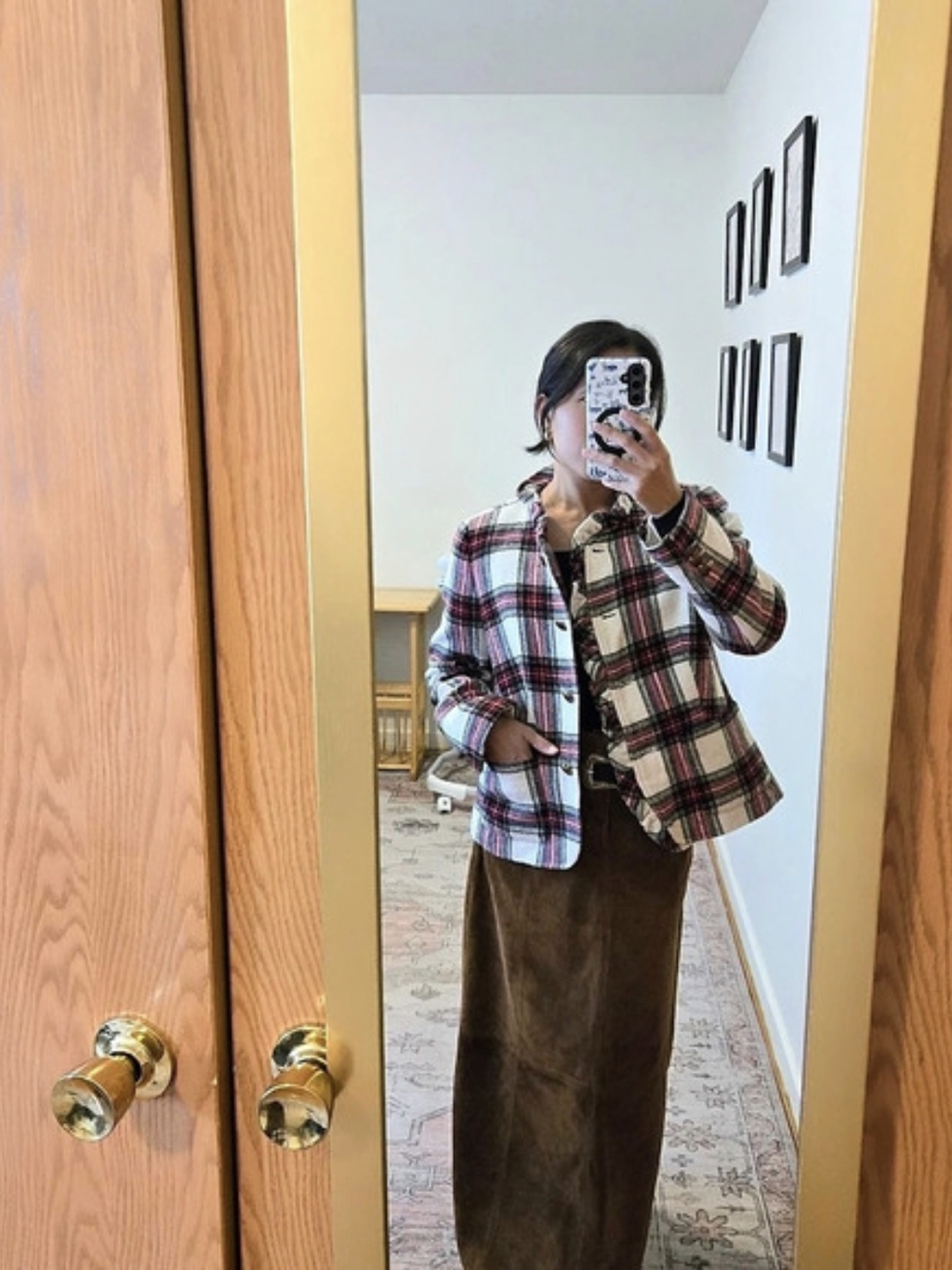 Talbots Shetland Plaid Wool Ruffle Button Front Coat Small